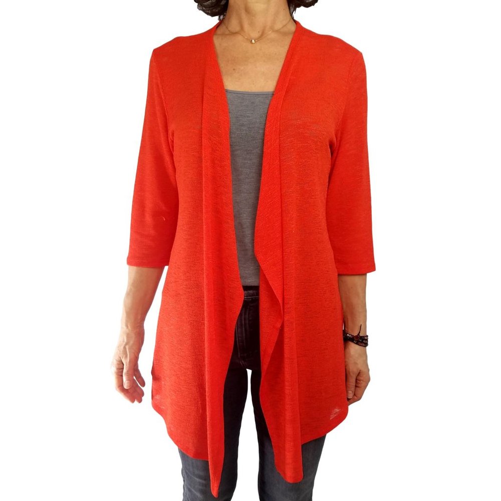 Bright Orange Open Front Cardigan Style Slub Knit